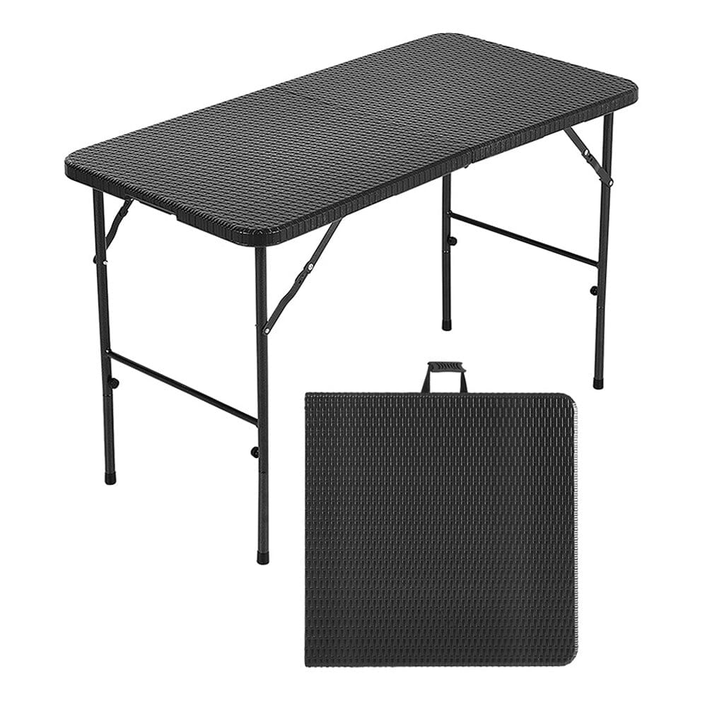 3ft W Rectangular Black Folding Table Rattan Plastic for Outdoor Garden Dining Tables Living and Home