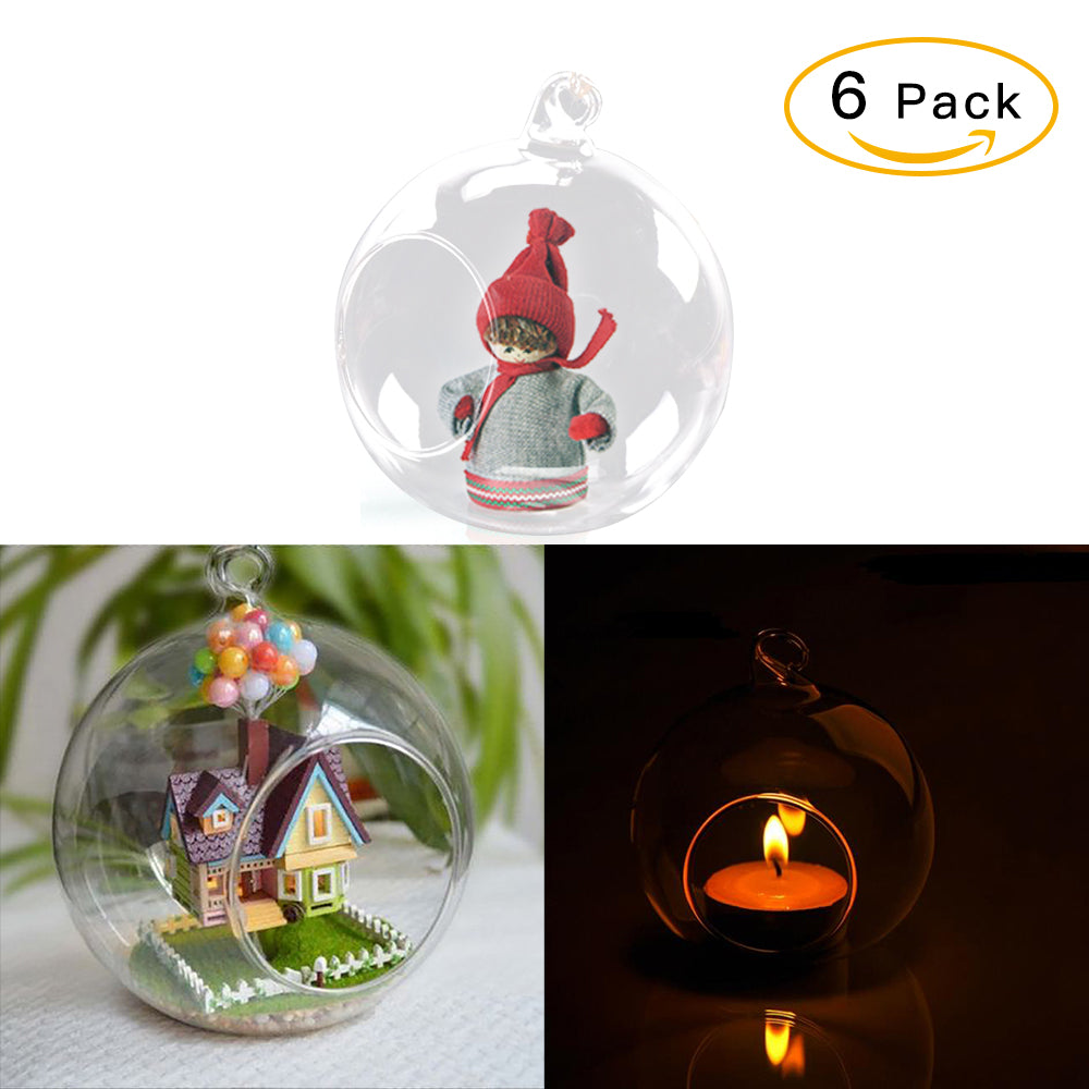 Set of 6 Christmas Glass Balls Hanging Ornaments Decor with Opening Christmas Living and Home