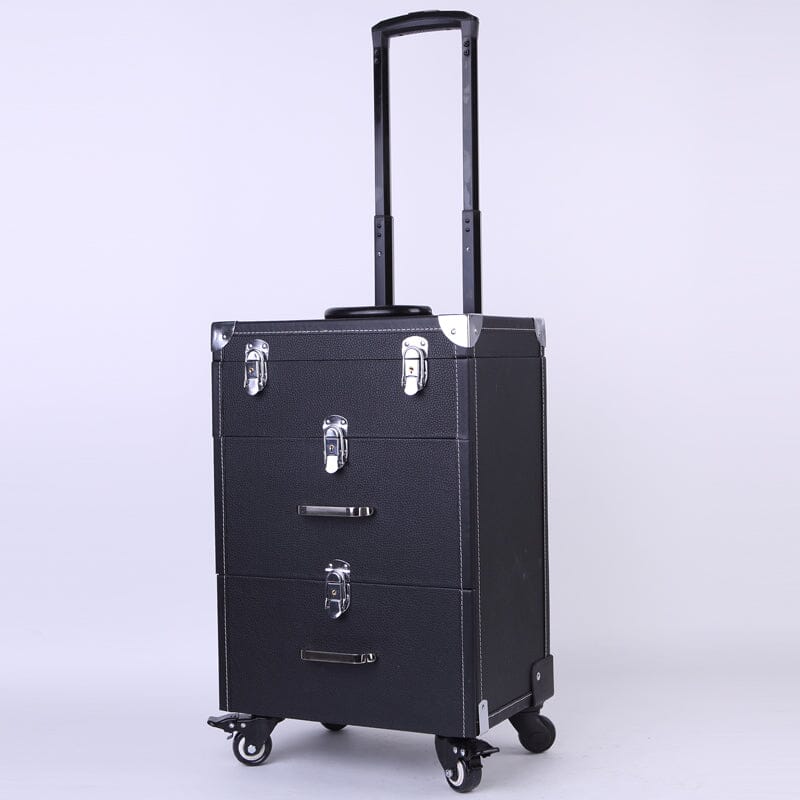 2 Drawers Portable Lockable Cosmetic Makeup Travel Case Black/Purple Makeup Organizers Living and Home