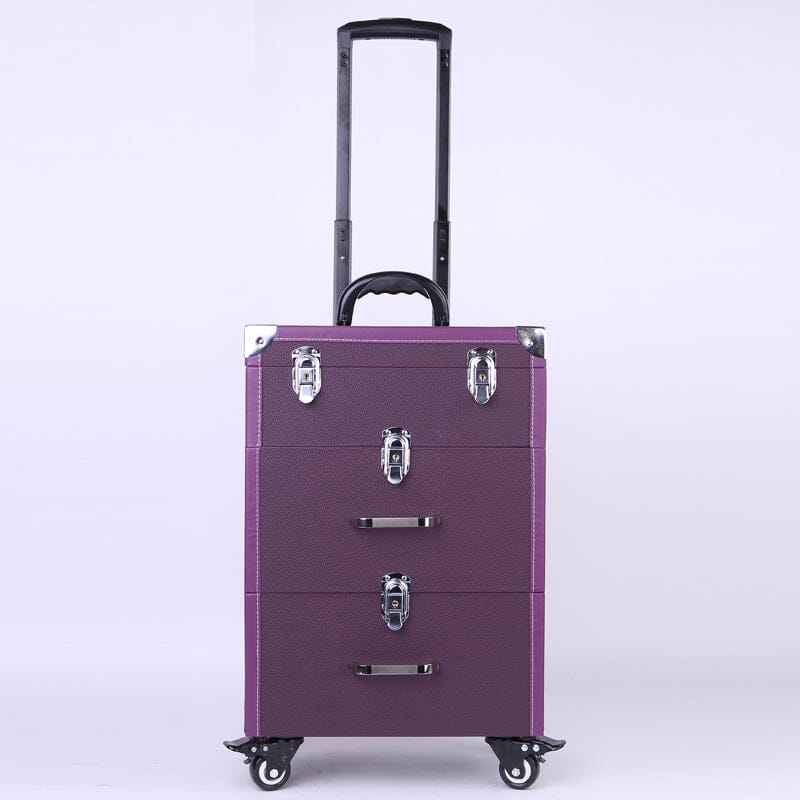 2 Drawers Portable Lockable Cosmetic Makeup Travel Case Black/Purple Makeup Organizers Living and Home