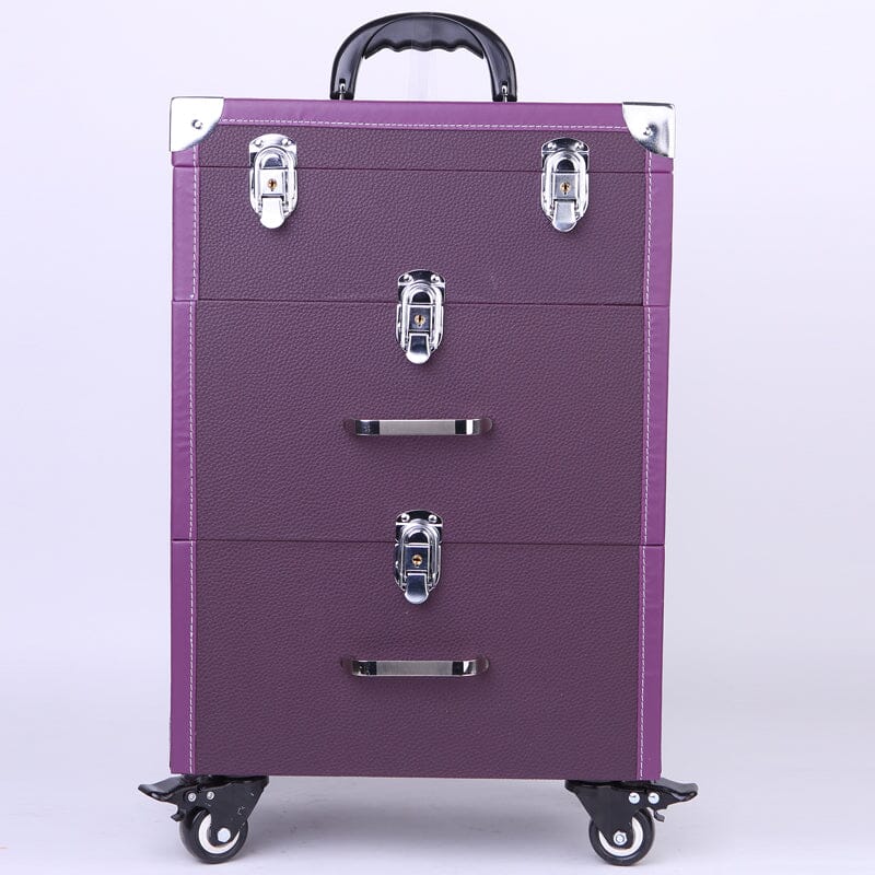 2 Drawers Portable Lockable Cosmetic Makeup Travel Case Black/Purple Makeup Organizers Living and Home