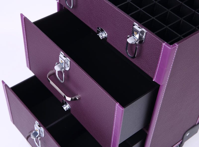 2 Drawers Portable Lockable Cosmetic Makeup Travel Case Black/Purple Makeup Organizers Living and Home