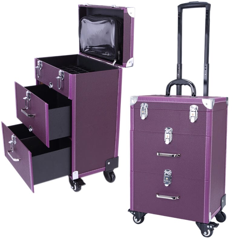 2 Drawers Portable Lockable Cosmetic Makeup Travel Case Black/Purple Makeup Organizers Living and Home