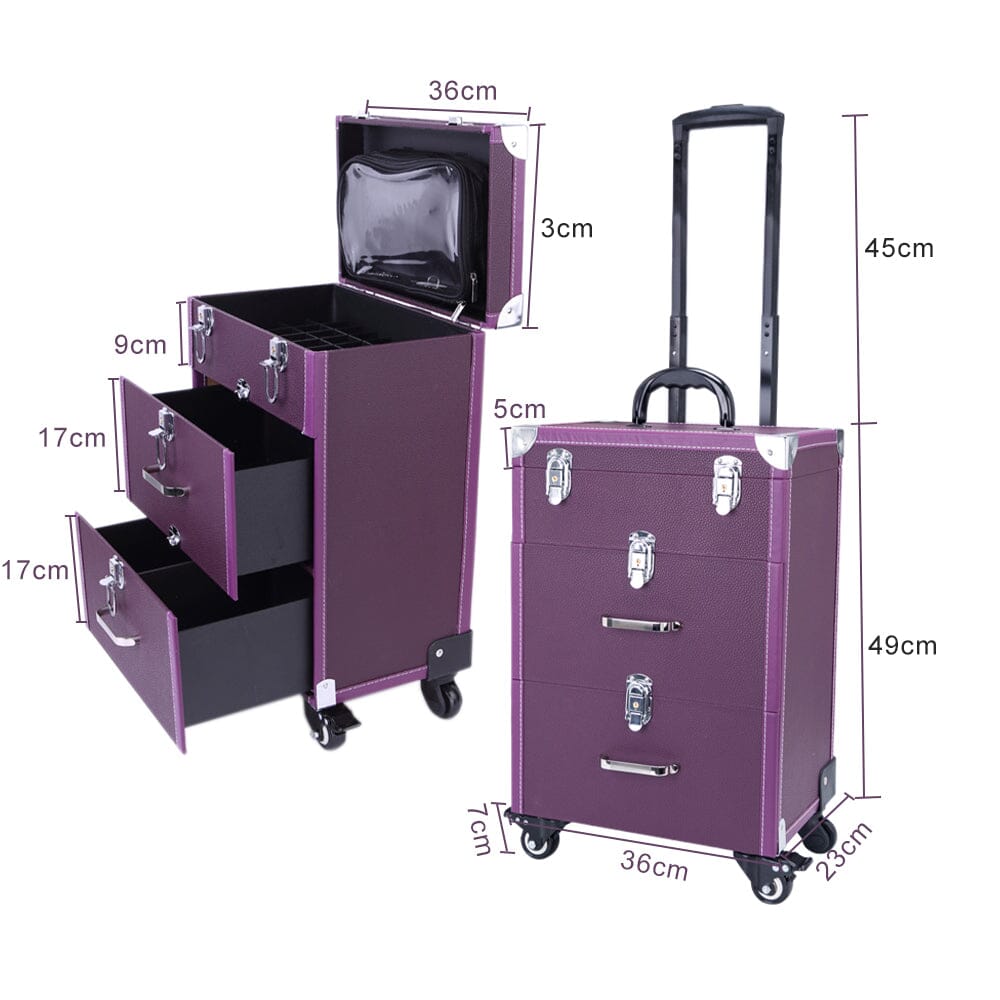 2 Drawers Portable Lockable Cosmetic Makeup Travel Case Black/Purple Makeup Organizers Living and Home