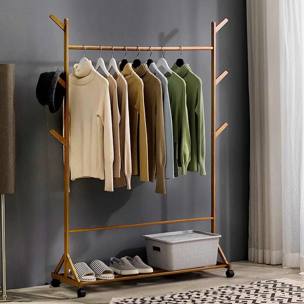 Bamboo Garment Hat Rack with Wheels Living and Home