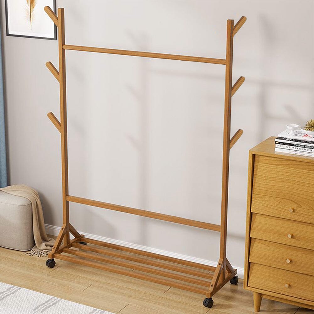 Bamboo Garment Hat Rack with Wheels Living and Home