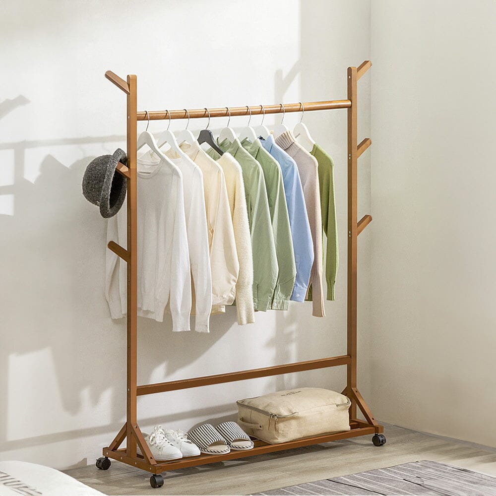 Bamboo Garment Hat Rack with Wheels Living and Home