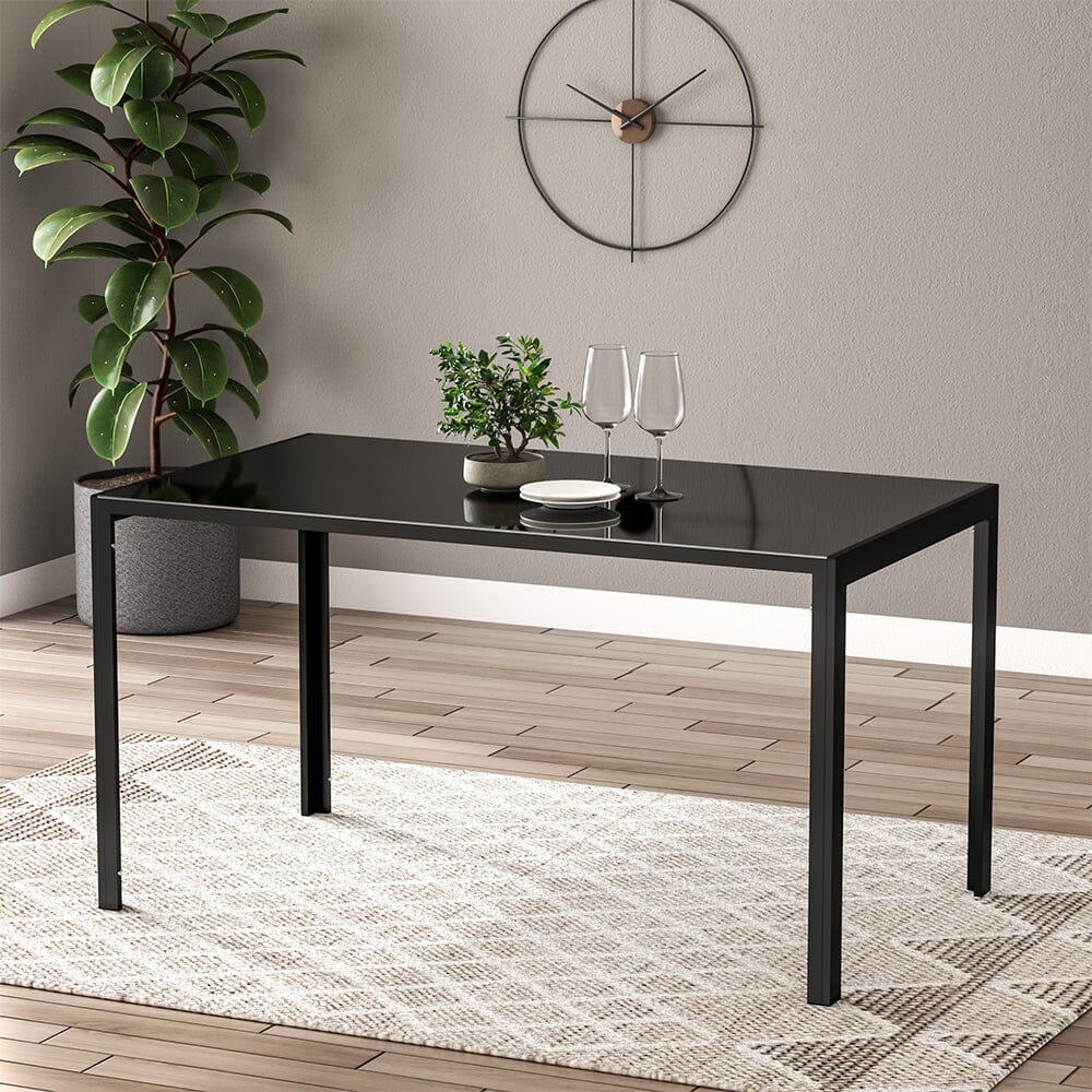 1.4M Modern Black Glass Dining Table with Metal Legs Dining Tables Living and Home