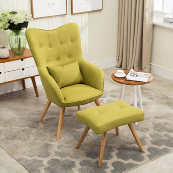 Linen Upholstered Armchair with Cushion and Footstool