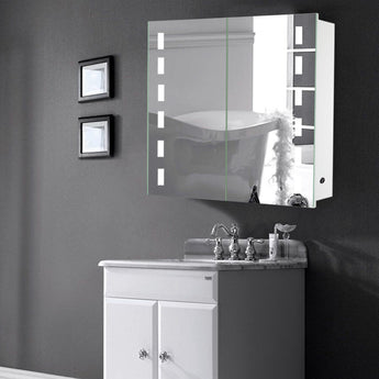 Wall Mounted Bathroom Mirror Cabinet with Double Doors and LED Lights