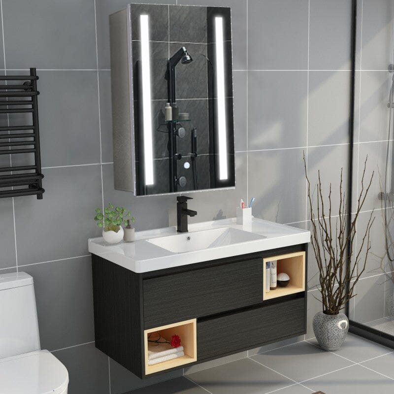 80cm Height LED Bathroom Mirror Cabinet with Shelves Socket Bathroom Mirror Cabinets Living and Home