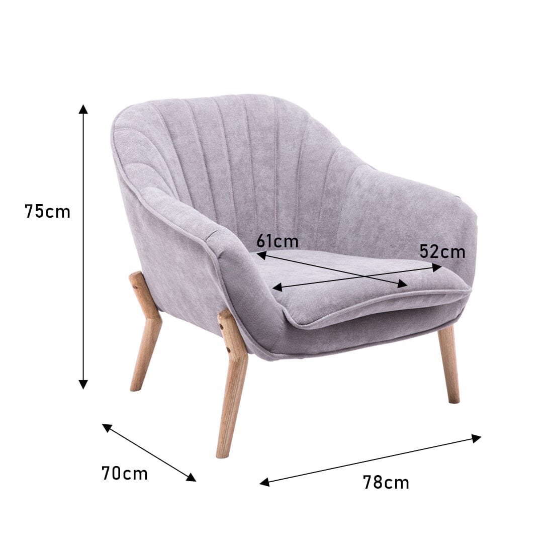 75cm Height Armchair Brushed Tub Chair Faux Wool Barrel Accent Tub Chairs Living and Home