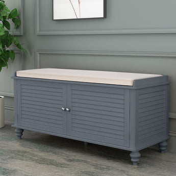Wooden Shoe Storage Bench with Shutter Door and Seat Cushion