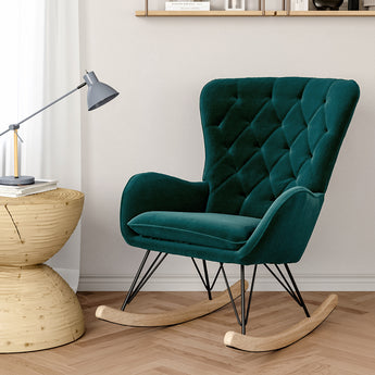 Green Velvet Upholstered Nursery Rocking Chair