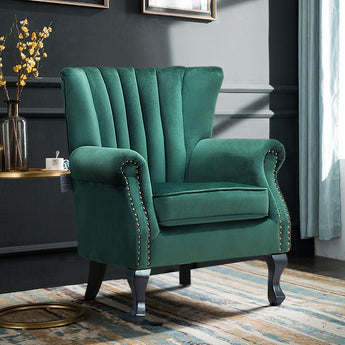 Velvet Upholstered Wingback Armchair with Seat Cushion