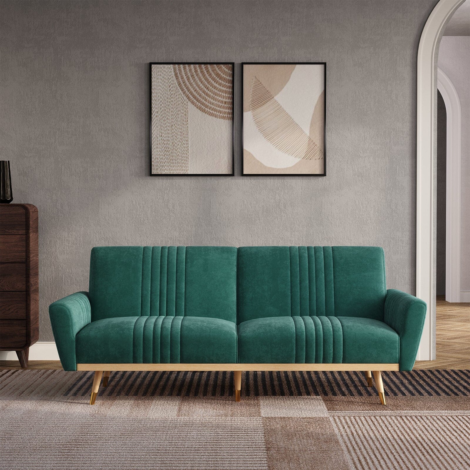 Modern Velvet 3 Seater Sofa Bed Recliner Couch with Wood Legs Living and Home
