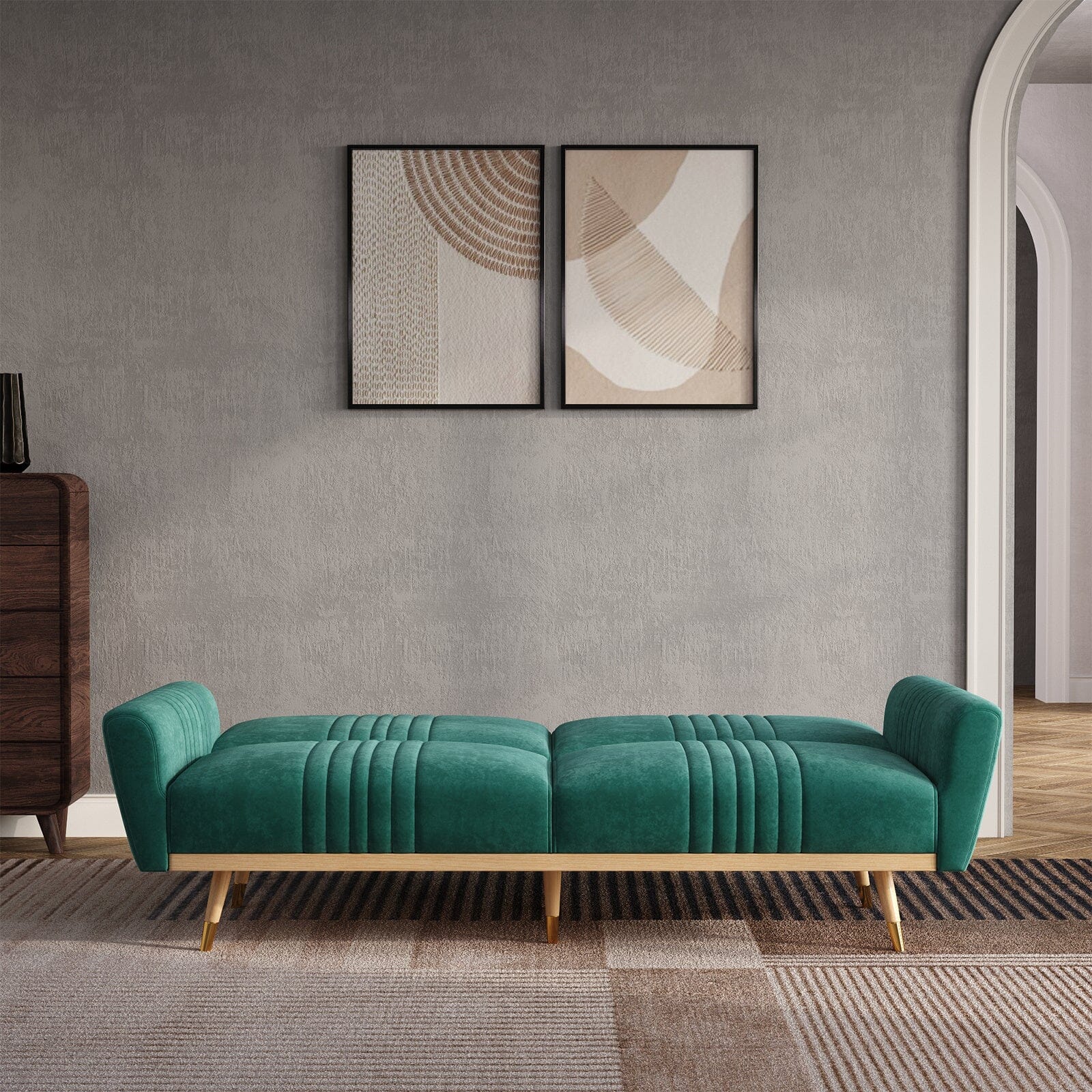 Modern Velvet 3 Seater Sofa Bed Recliner Couch with Wood Legs Living and Home