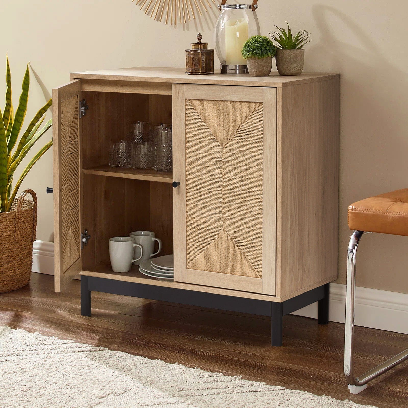 2ft Rustic Wooden Sideboard with Woven Doors Cabinets Living and Home