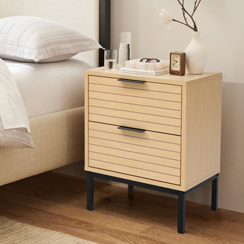 40CM Wide Wooden Nightstand with 2 Drawers