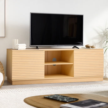 160CM Wide Wooden TV Stand with 2 Doors and 2 Open Shelves