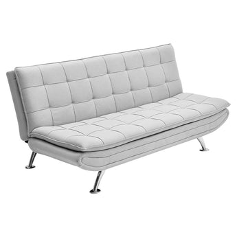Grey Linen Upholstered Convertible 3-Seater Sofa Bed
