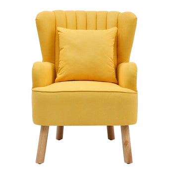 Yellow Linen Upholstered Wingback Chair with Footstool