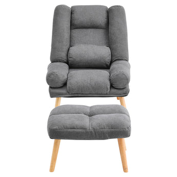 Grey Linen Upholstered Recliner Chair with Footstool