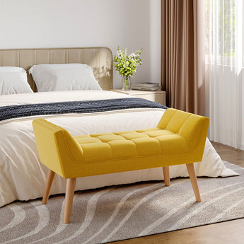 Tufted Yellow Linen Upholstered Bench Footstool