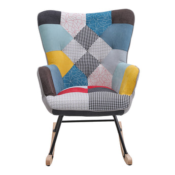 Multi-Colour Linen Upholstered Rocking Chair with Wooden Runners