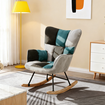 Modern Upholstered Nursery Rocking Chair Lounge chair Recliner Chair with High Backrest