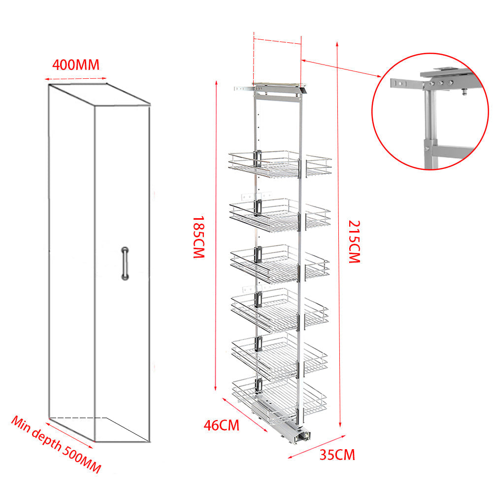 6-Tier Metal Kitchen Cabinet Basket Shelf Tall Pull-out Basket Shelves Kitchen Shelves Living and Home