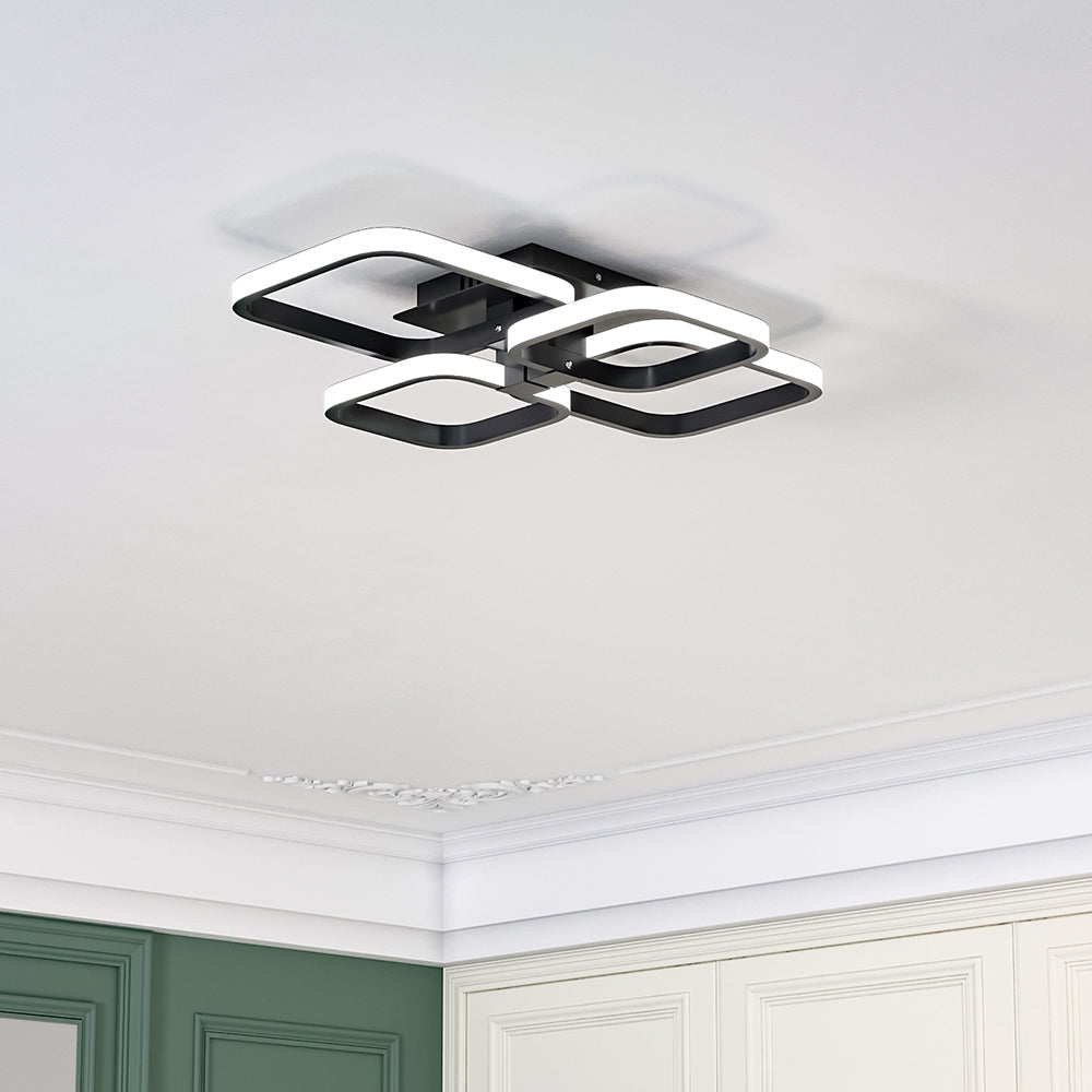 Black Frame 4-Head Square Led Ceiling Light Modern Acrylic Chandelier Lamp Ceiling Lights Living and Home