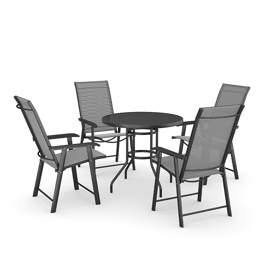 Outdoor Round Dining Set Tempered Glass Table and Rattan Chairs Garden Dining Sets