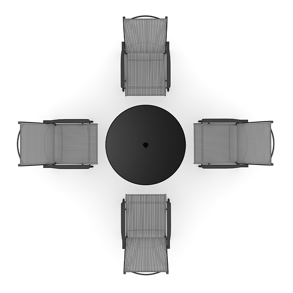 Outdoor Round Dining Set Tempered Glass Table and Rattan Chairs Garden Dining Sets