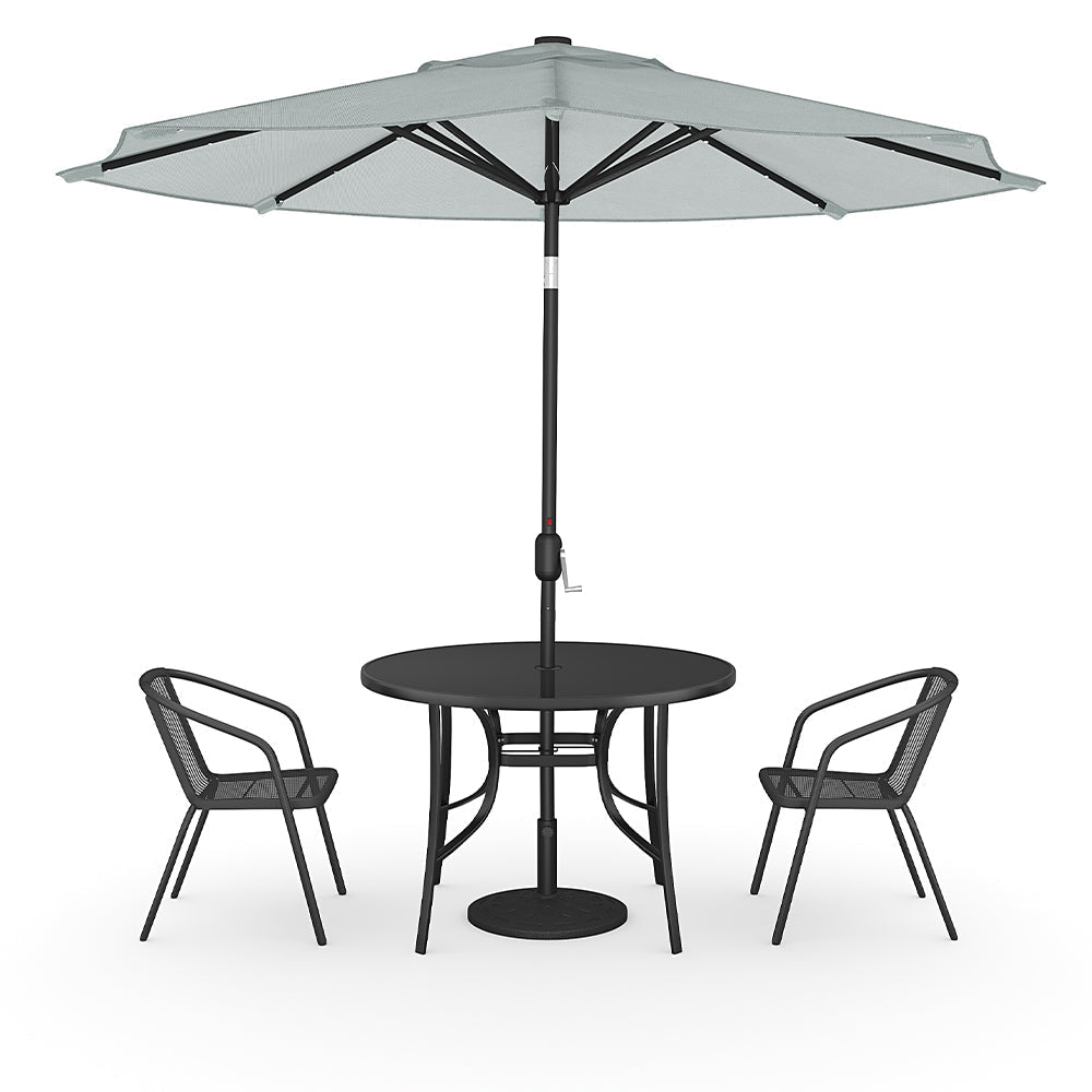 Outdoor Round Dining Set Tempered Glass Table and Rattan Chairs Garden Dining Sets