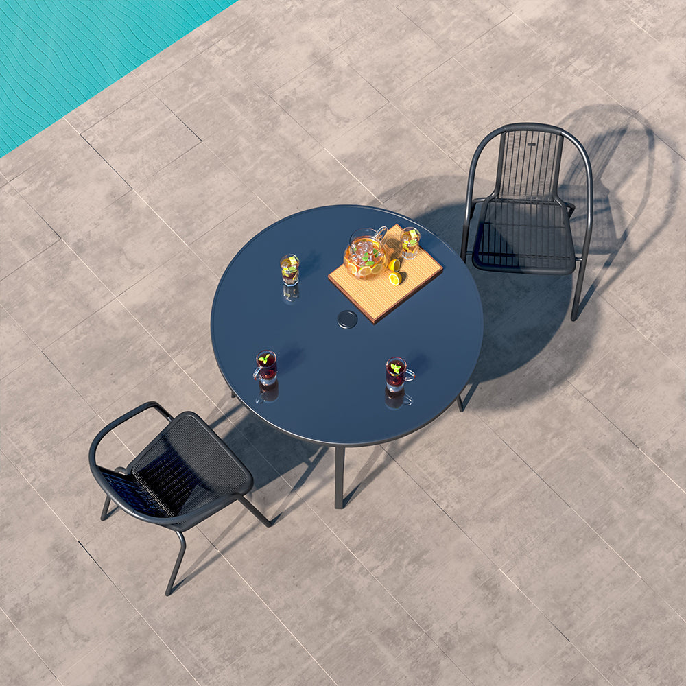 Outdoor Round Dining Set Tempered Glass Table and Rattan Chairs Garden Dining Sets