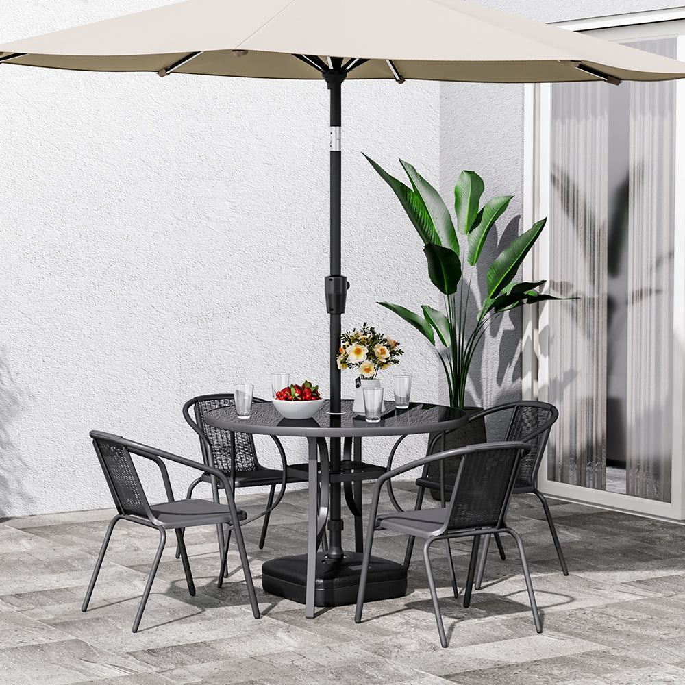 Outdoor Round Dining Set Tempered Glass Table and Rattan Chairs Garden Dining Sets