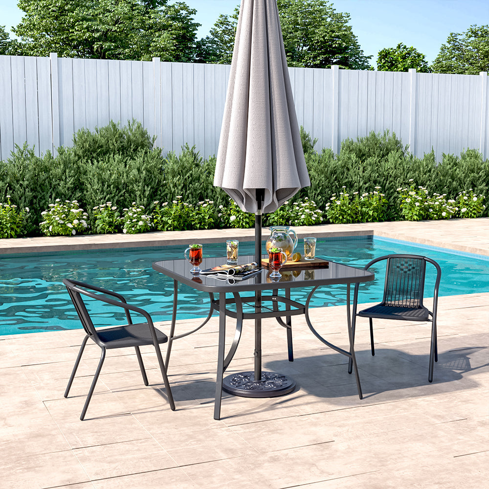 Garden Square Tempered Glass Table and Rattan Chairs Garden Dining Sets