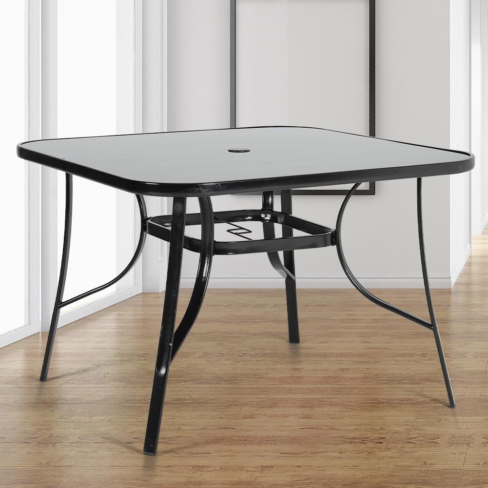 Outdoor Rectangular Dining Table with Umbrella Hole for Garden and Patio Garden Dining Table W 80 x L 120 x H 70 cm