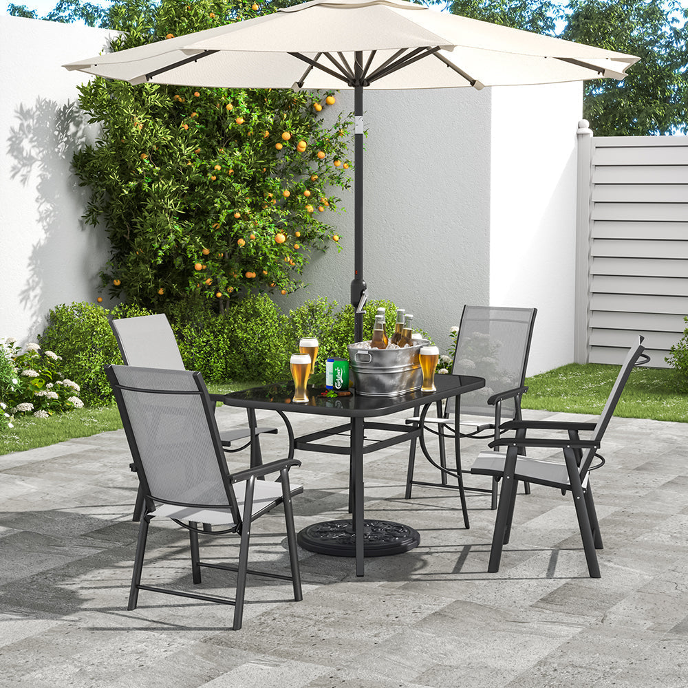 Garden Rectangular Tempered Glass Table and Rattan Chairs Garden Dining Sets