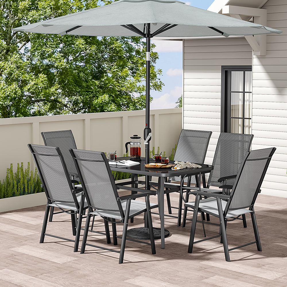 Garden Rectangular Tempered Glass Table and Rattan Chairs Garden Dining Sets