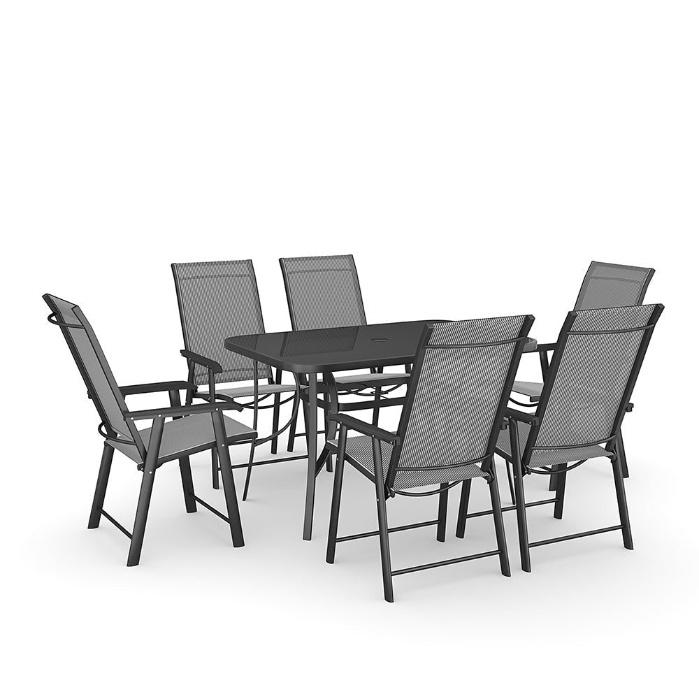 Garden Rectangular Tempered Glass Table and Rattan Chairs Garden Dining Sets