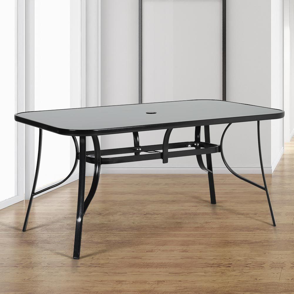 Outdoor Rectangular Dining Table with Umbrella Hole for Garden and Patio Garden Dining Table W 90 x L 150 x H 72 cm
