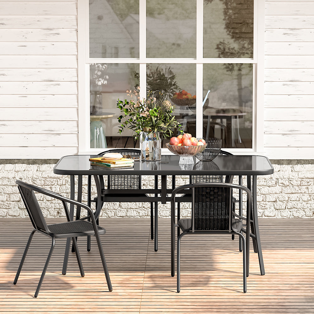 Garden Rectangular Tempered Glass Table and Rattan Chairs GARDEN DINING SETS W 90 x L 150 x H 72 cm Table with 4 Chairs