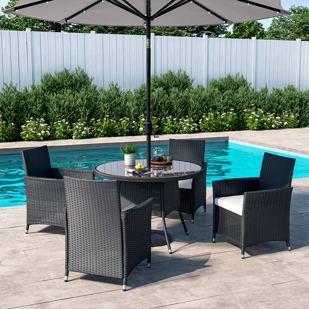 105cm Round/ Square Coffee Table Bistro Outdoor Garden Patio Tables & Parasol Hole Garden Dining Table Round Black
