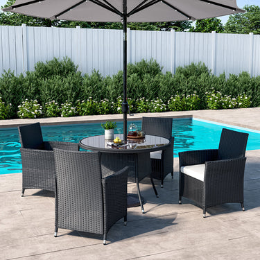 105cm Round/ Square Coffee Table Bistro Outdoor Garden Patio Tables & Parasol Hole Garden Dining Table Round Black