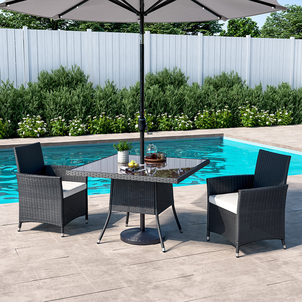 105cm Round/ Square Coffee Table Bistro Outdoor Garden Patio Tables & Parasol Hole Garden Dining Table Square Black