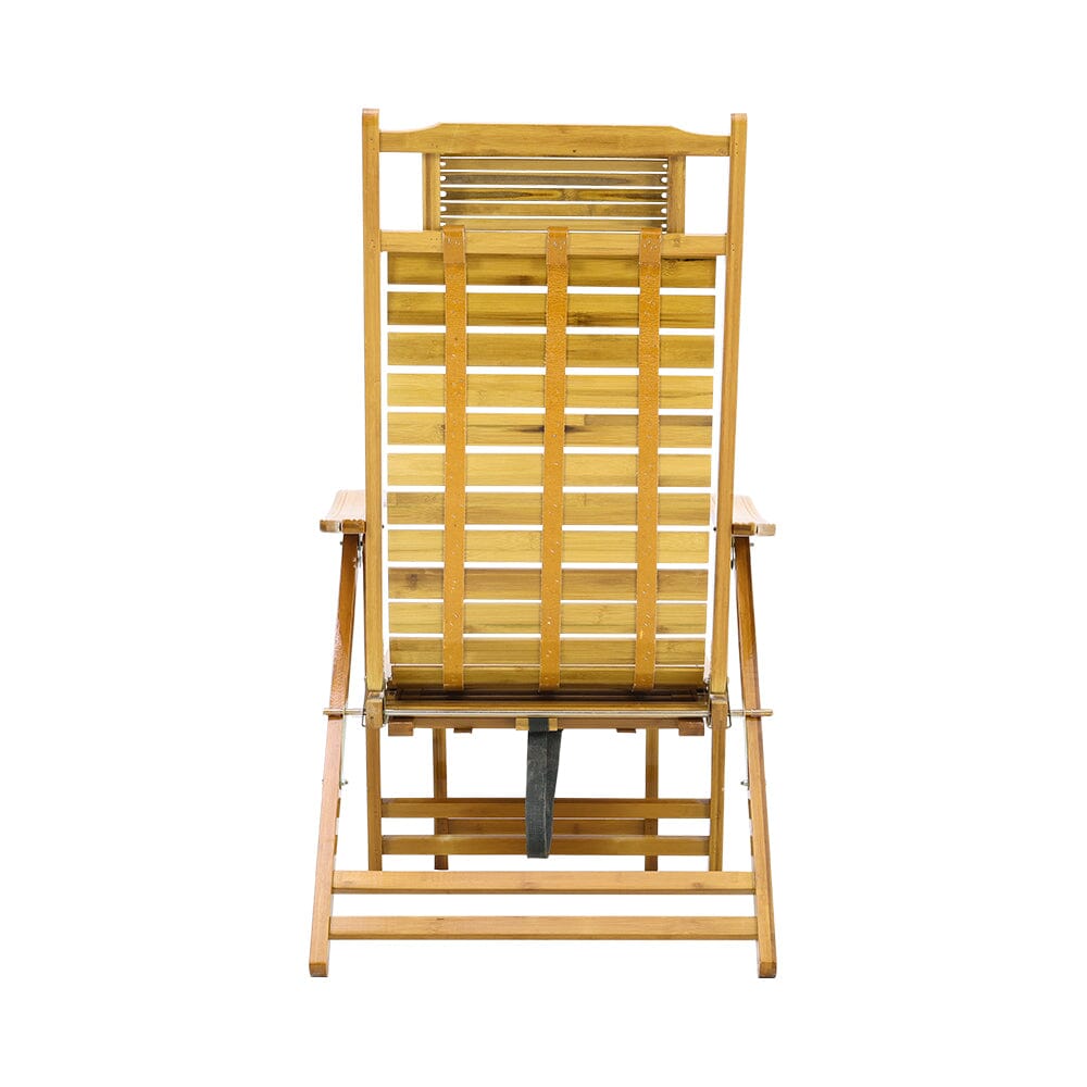 Foldable Bamboo Recliner Lounge Chair with Retractable Footrest Sun Loungers Living and Home