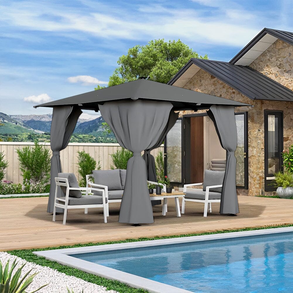 300cm Wide Metal Gazebo with Lights Canopies & Gazebos Living and Home