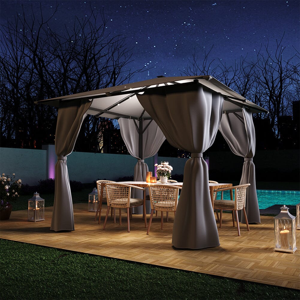 Garden Sheds 300cm Wide Metal Gazebo with Lights Canopies & Gazebos Living and Home